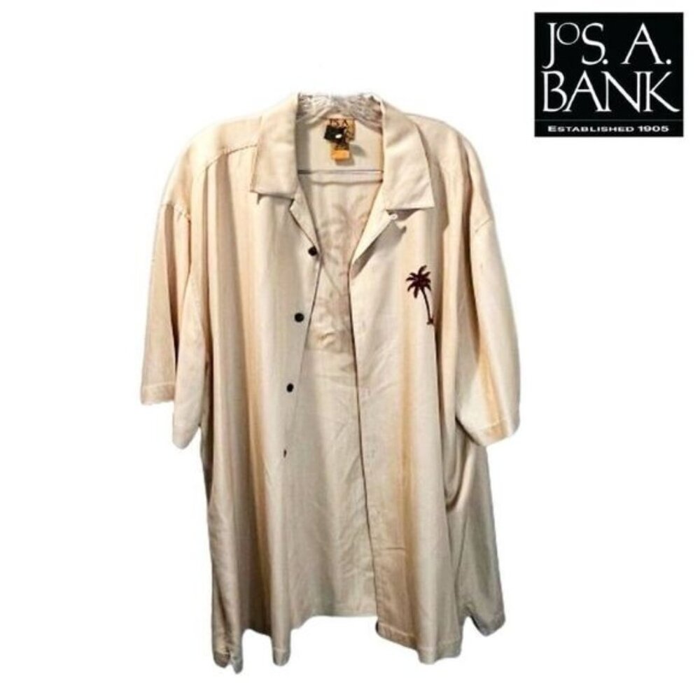 JoS A BANK Mens Relaxed-fit SILK Button‎ Down Short-Sleeve Camp Beach Shirt